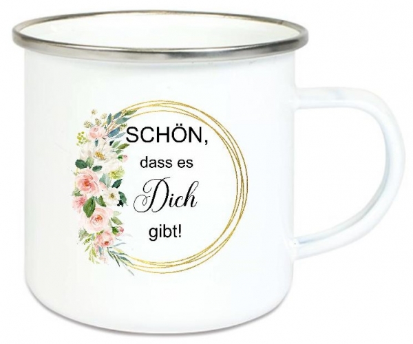 ♥ Tasse Becher Emailletasse goldiger Kranz, Schön, dass es Dich gibt! Dankeschön, Geburtstag, Vatertag, Abschied, Jubiläum, Geschenk, Becher von Lüttentüddel